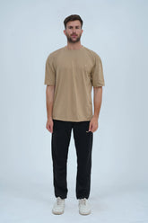 Army brown oversized drop shoulder T-shirt for men – relaxed fit, soft cotton, and perfect for casual and streetwear looks. -  Army Brown Oversized T-Shirt - Xea Clothing
